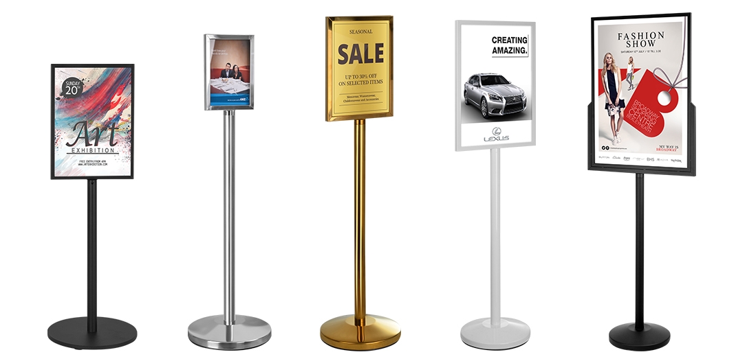 Signage, display stands, and other flat promotional materials