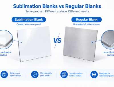 Sublimation blanks vs regular blanks showing coated and untreated aluminum panels